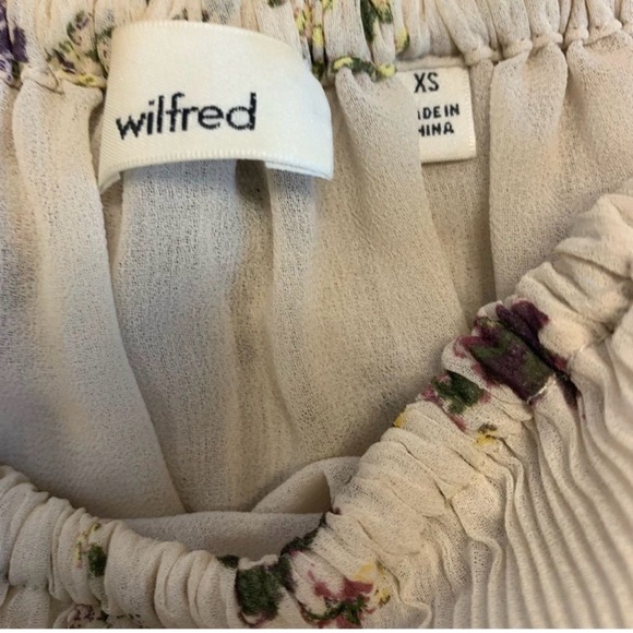 Aritzia Wilfred Talence pleated off shoulder blouse floral flower print cream XS - Picture 9 of 12